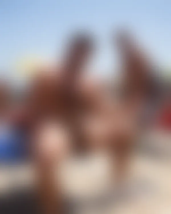 Muscular bearded men on a sunny beach and in a gym plus two tactical officers taking confident mirror selfies.
